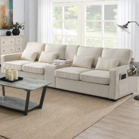 114.2" Upholstered Sofa with Console (4-Seat)