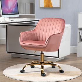 360Â° Pink Velvet Swivel Chair With High Back, Adjustable Working Chair With Golden Color Base