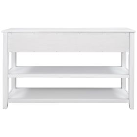 TREXM Retro Design Console Table with Two Open Shelves, Pine Solid Wood Frame and Legs for Living Room (Antique White)