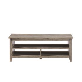 Coastal Grooved Panel Coffee Table with Lower Shelf â€“ Grey Wash