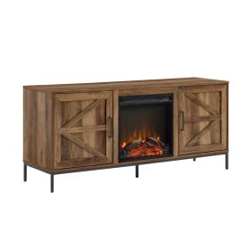 Modern Farmhouse Barn Door Fireplace TV Stand for TVs up to 65' â€“ Rustic Oak