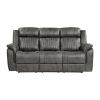 Classic Brownish Gray 1pc Double Reclining Sofa Plush Comfort Pillow-Top Arms Vertical Tufting Solid Wood Transitional Living Room Furniture