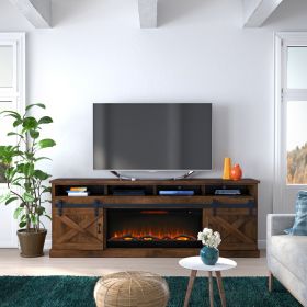 Bridgevine Home Farmhouse 93 inch Electric Fireplace TV Stand for TVs up to 100 inches, Aged Whiskey Finish