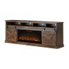 Bridgevine Home Farmhouse 93 inch Electric Fireplace TV Stand for TVs up to 100 inches, Aged Whiskey Finish