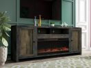 Bridgevine Home Joshua Creek 83 inch Electric Fireplace TV Stand for TVs up to 95 inches, Barnwood Finish