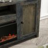 Bridgevine Home Joshua Creek 83 inch Electric Fireplace TV Stand for TVs up to 95 inches, Barnwood Finish