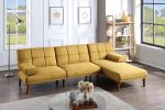 Mustard Polyfiber 1pc Adjustable Tufted Sofa Living Room Solid wood Legs Comfort Couch