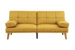 Mustard Polyfiber 1pc Adjustable Tufted Sofa Living Room Solid wood Legs Comfort Couch