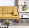 Mustard Polyfiber 1pc Adjustable Tufted Sofa Living Room Solid wood Legs Comfort Couch