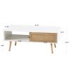 41.34" Rattan Coffee table, sliding door for storage, solid wood legs, Modern table for living room ,White