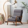 High Back Solid Wood Armrest Backrest Iron Frame Linen Indoor Leisure Chair Dark Grey