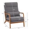 High Back Solid Wood Armrest Backrest Iron Frame Linen Indoor Leisure Chair Dark Grey