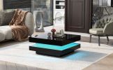 ON-TREND High Gloss Minimalist Design with LED Lights, 2-Tier Square Coffee Table, Center Table for Living Room, 31.5''x31.5''x14.2'',Black