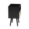 15.75" Rattan End table with drawer and solid wood legs, Modern nightstand, side table for living room, bedroom, black