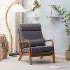 High Back Solid Wood Armrest Backrest Iron Frame Linen Indoor Leisure Chair Dark Grey