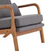 High Back Solid Wood Armrest Backrest Iron Frame Linen Indoor Leisure Chair Dark Grey