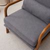 High Back Solid Wood Armrest Backrest Iron Frame Linen Indoor Leisure Chair Dark Grey