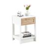 15.75" Rattan End table with drawer, Modern nightstand, side table for living room, bedroom,white