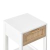 15.75" Rattan End table with drawer, Modern nightstand, side table for living room, bedroom,white