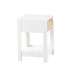 15.75" Rattan End table with drawer, Modern nightstand, side table for living room, bedroom,white