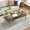 Rectangle Coffee Table, Tempered Glass Tabletop with Gold Metal Legs, Modern Table for Living Room , Transparent Glass