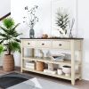 TREXM Retro Design Console Table with Two Open Shelves, Pine Solid Wood Frame and Legs for Living Room (Espresso+Beige)