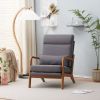 High Back Solid Wood Armrest Backrest Iron Frame Linen Indoor Leisure Chair Dark Grey