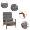 High Back Solid Wood Armrest Backrest Iron Frame Linen Indoor Leisure Chair Dark Grey