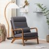 High Back Solid Wood Armrest Backrest Iron Frame Linen Indoor Leisure Chair Dark Grey