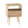 15.75" Rattan End table with drawer and solid wood legs, Modern nightstand, side table for living room, bedroom,natural