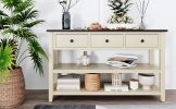 TREXM Retro Design Console Table with Two Open Shelves, Pine Solid Wood Frame and Legs for Living Room (Espresso+Beige)