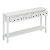 TREXM Rustic Entryway Console Table, 60" Long Sofa Table with two Different Size Drawers and Bottom Shelf for Storage (Antique White)