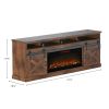 Bridgevine Home Farmhouse 93 inch Electric Fireplace TV Stand for TVs up to 100 inches, Aged Whiskey Finish