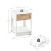 15.75" Rattan End table with drawer, Modern nightstand, side table for living room, bedroom,white