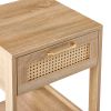 15.75" Rattan End table with drawer, Modern nightstand, side table for living room, bedroom,natural