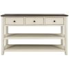 TREXM Retro Design Console Table with Two Open Shelves, Pine Solid Wood Frame and Legs for Living Room (Espresso+Beige)