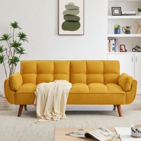 New Design Velvet Sofa Furniture Adjustable Backrest Easily Assembles Loveseat (Color: Yellow)